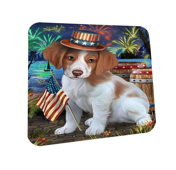 4th of July Independence Day Fireworks Brittany Spaniel Dog at the Lake Coasters Set of 4 CST50892