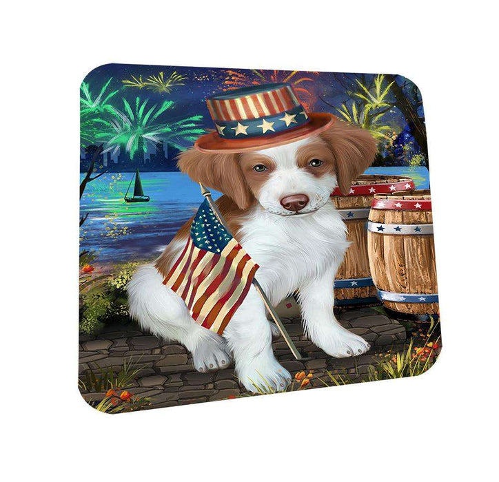 4th of July Independence Day Fireworks Brittany Spaniel Dog at the Lake Coasters Set of 4 CST50893