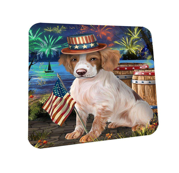 4th of July Independence Day Fireworks Brittany Spaniel Dog at the Lake Coasters Set of 4 CST50894