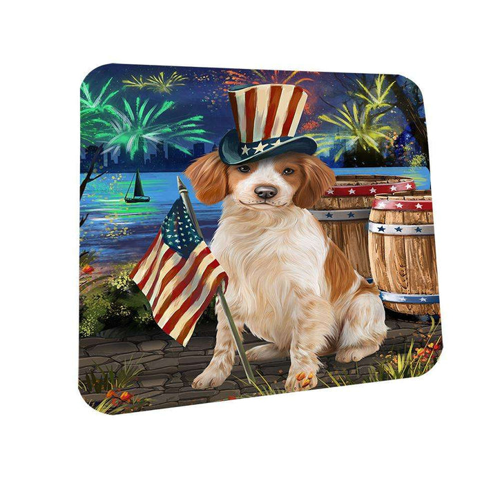 4th of July Independence Day Fireworks Brittany Spaniel Dog at the Lake Coasters Set of 4 CST50895