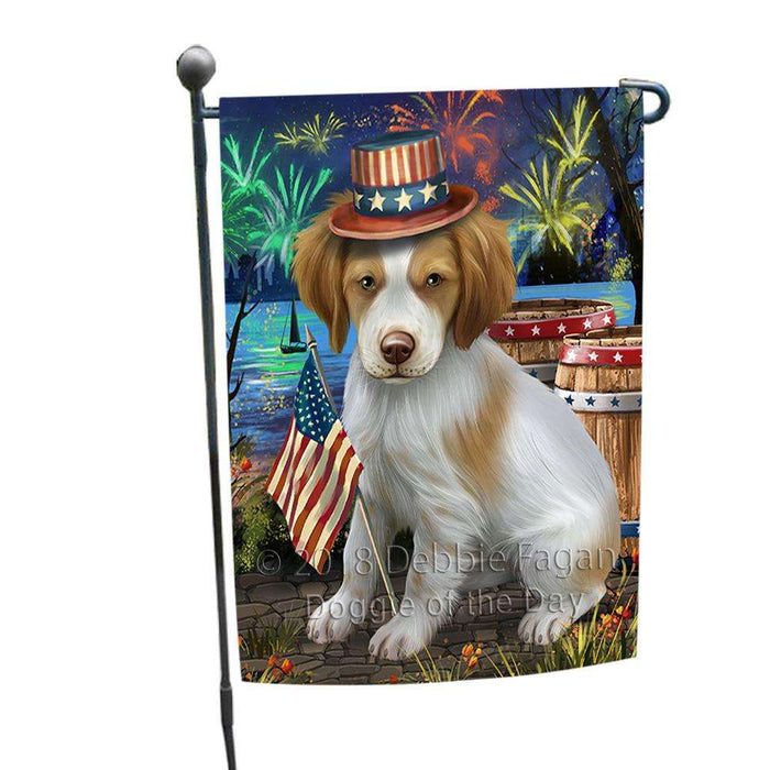 4th of July Independence Day Fireworks Brittany Spaniel Dog at the Lake Garden Flag GFLG50854