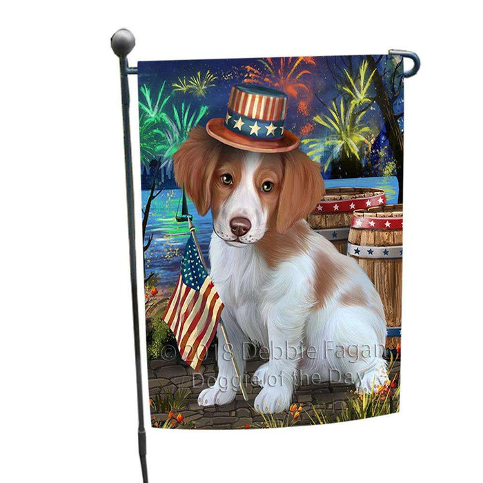 4th of July Independence Day Fireworks Brittany Spaniel Dog at the Lake Garden Flag GFLG50855