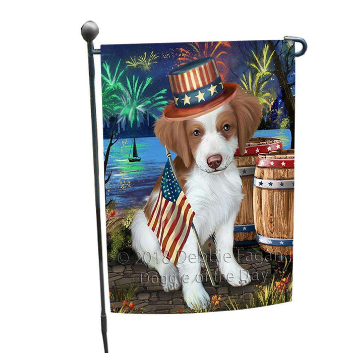 4th of July Independence Day Fireworks Brittany Spaniel Dog at the Lake Garden Flag GFLG50856