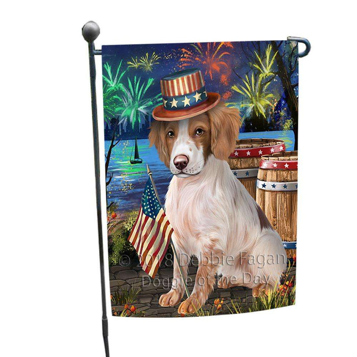 4th of July Independence Day Fireworks Brittany Spaniel Dog at the Lake Garden Flag GFLG50857