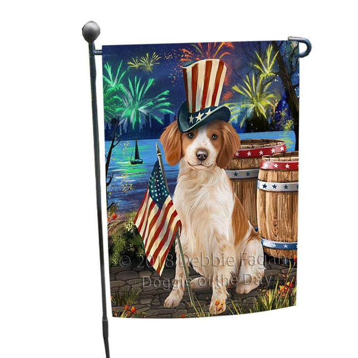 4th of July Independence Day Fireworks Brittany Spaniel Dog at the Lake Garden Flag GFLG50858