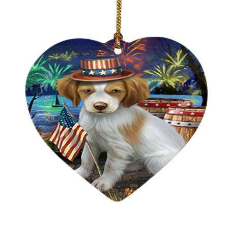 4th of July Independence Day Fireworks Brittany Spaniel Dog at the Lake Heart Christmas Ornament HPOR50932