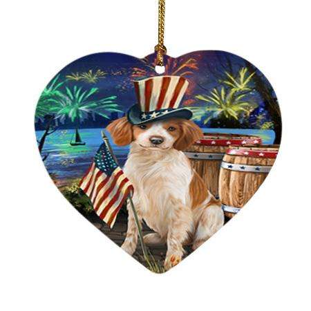 4th of July Independence Day Fireworks Brittany Spaniel Dog at the Lake Heart Christmas Ornament HPOR50936