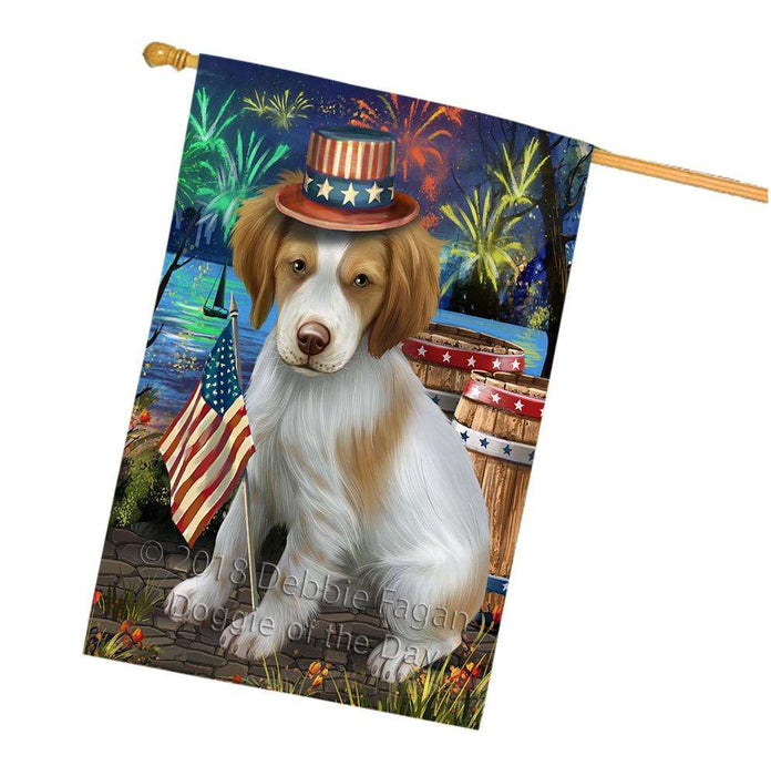 4th of July Independence Day Fireworks Brittany Spaniel Dog at the Lake House Flag FLG50990