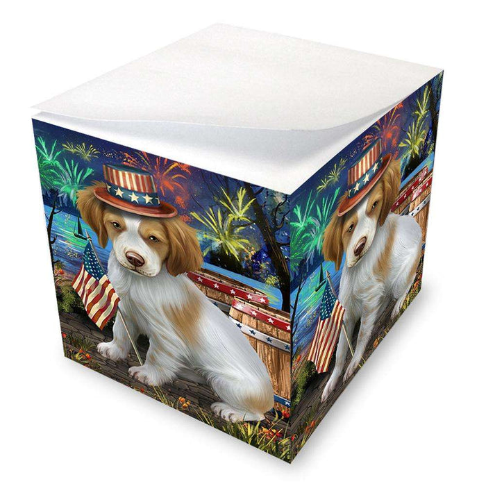 4th of July Independence Day Fireworks Brittany Spaniel Dog at the Lake Note Cube NOC50932