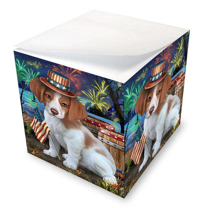 4th of July Independence Day Fireworks Brittany Spaniel Dog at the Lake Note Cube NOC50933