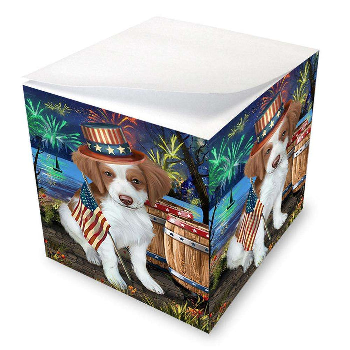 4th of July Independence Day Fireworks Brittany Spaniel Dog at the Lake Note Cube NOC50934
