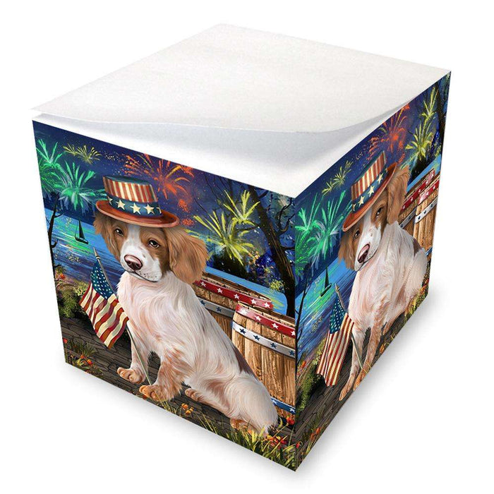 4th of July Independence Day Fireworks Brittany Spaniel Dog at the Lake Note Cube NOC50935