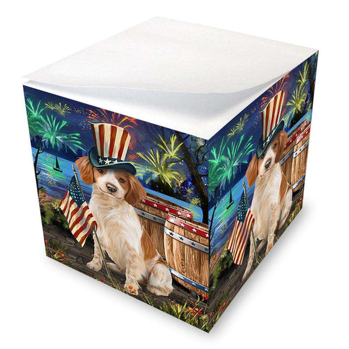 4th of July Independence Day Fireworks Brittany Spaniel Dog at the Lake Note Cube NOC50936