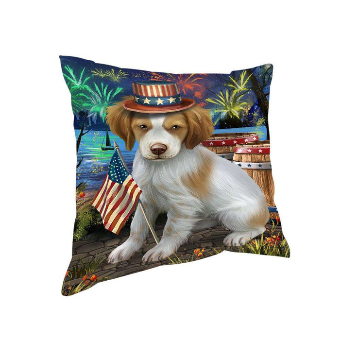 4th of July Independence Day Fireworks Brittany Spaniel Dog at the Lake Pillow PIL59792
