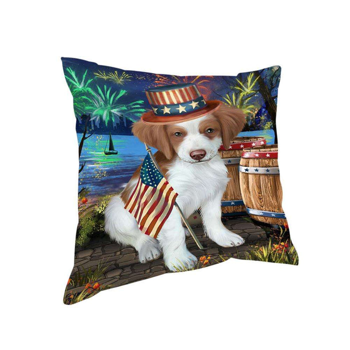 4th of July Independence Day Fireworks Brittany Spaniel Dog at the Lake Pillow PIL59800