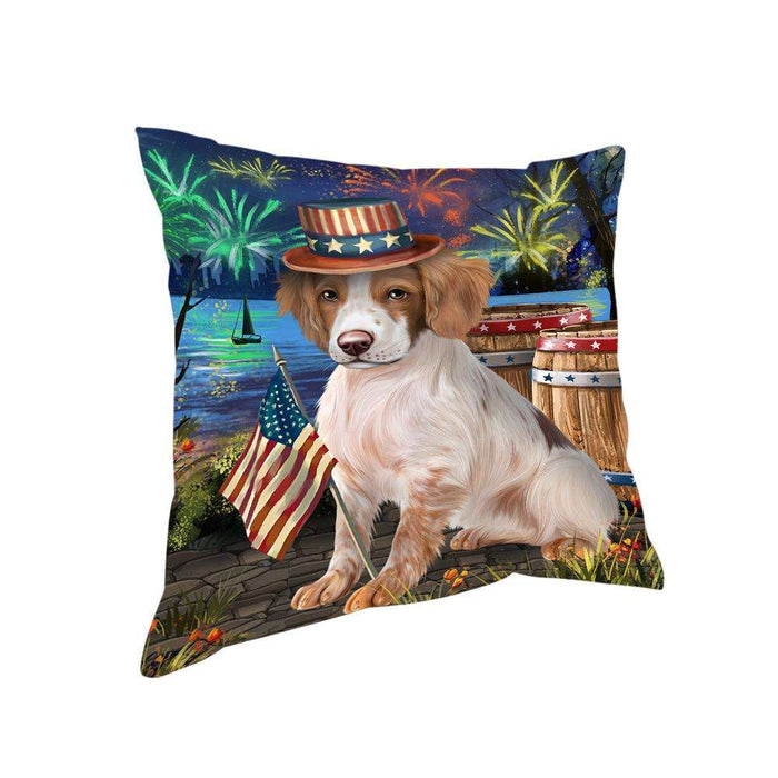 4th of July Independence Day Fireworks Brittany Spaniel Dog at the Lake Pillow PIL59804