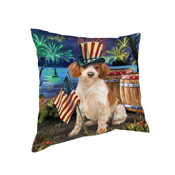 4th of July Independence Day Fireworks Brittany Spaniel Dog at the Lake Pillow PIL59808