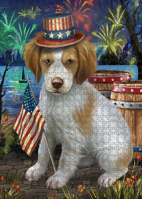 4th of July Independence Day Fireworks Brittany Spaniel Dog at the Lake Puzzle with Photo Tin PUZL56658