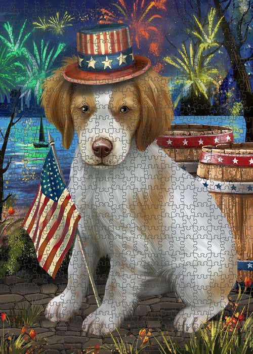 4th of July Independence Day Fireworks Brittany Spaniel Dog at the Lake Puzzle  PUZL56658