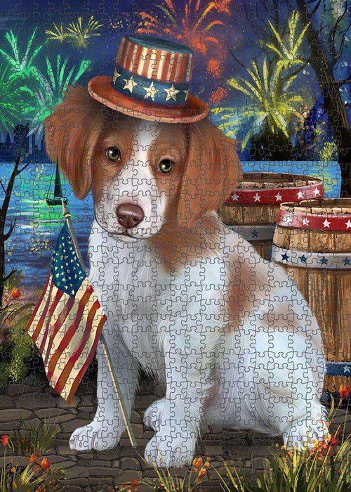 4th of July Independence Day Fireworks Brittany Spaniel Dog at the Lake Puzzle with Photo Tin PUZL56661