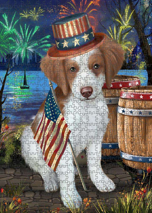 4th of July Independence Day Fireworks Brittany Spaniel Dog at the Lake Puzzle with Photo Tin PUZL56664