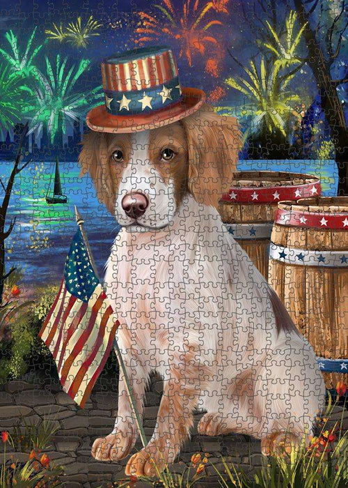 4th of July Independence Day Fireworks Brittany Spaniel Dog at the Lake Puzzle with Photo Tin PUZL56667