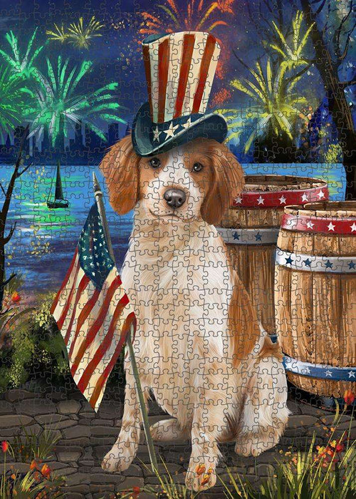 4th of July Independence Day Fireworks Brittany Spaniel Dog at the Lake Puzzle with Photo Tin PUZL56670