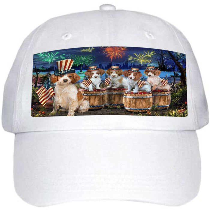 4th of July Independence Day Fireworks Brittany Spaniels at the Lake Ball Hat Cap HAT56790