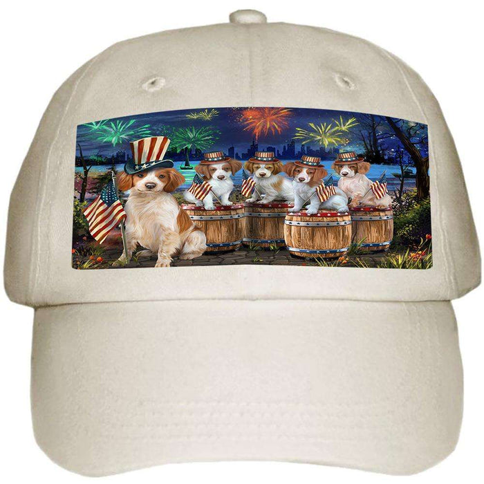 4th of July Independence Day Fireworks Brittany Spaniels at the Lake Ball Hat Cap HAT56790