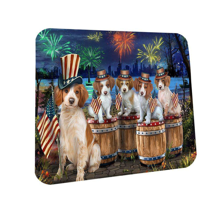 4th of July Independence Day Fireworks Brittany Spaniels at the Lake Coasters Set of 4 CST50978