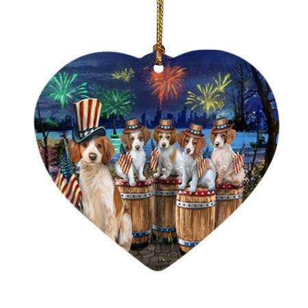 4th of July Independence Day Fireworks Brittany Spaniels at the Lake Heart Christmas Ornament HPOR51019