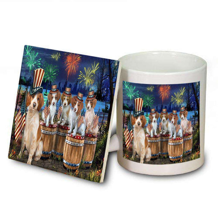 4th of July Independence Day Fireworks Brittany Spaniels at the Lake Mug and Coaster Set MUC51011