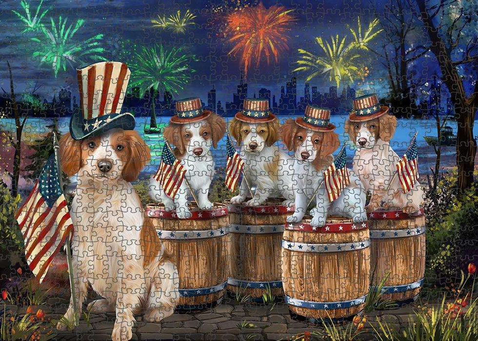 4th of July Independence Day Fireworks Brittany Spaniels at the Lake Puzzle with Photo Tin PUZL56919