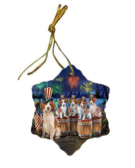 4th of July Independence Day Fireworks Brittany Spaniels at the Lake Star Porcelain Ornament SPOR51011
