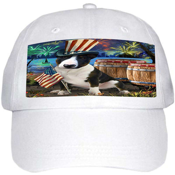 4th of July Independence Day Fireworks Bull Terrier Dog at the Lake Ball Hat Cap HAT57072