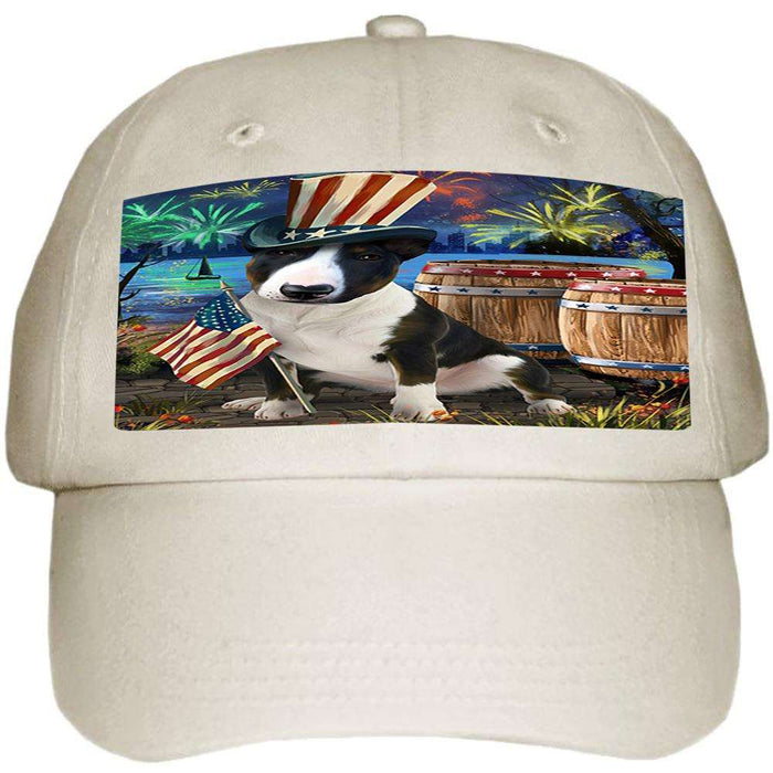 4th of July Independence Day Fireworks Bull Terrier Dog at the Lake Ball Hat Cap HAT57072