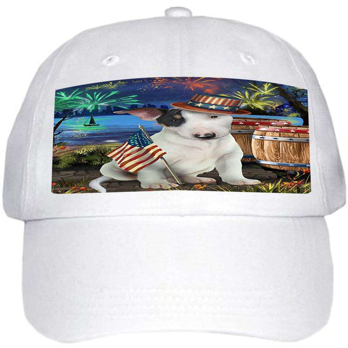 4th of July Independence Day Fireworks Bull Terrier Dog at the Lake Ball Hat Cap HAT57075