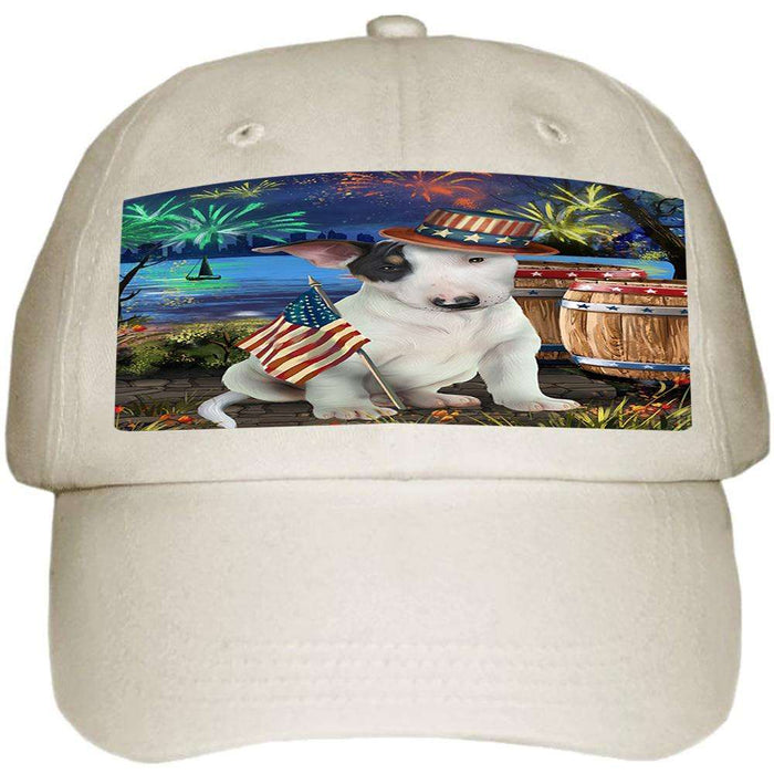4th of July Independence Day Fireworks Bull Terrier Dog at the Lake Ball Hat Cap HAT57075