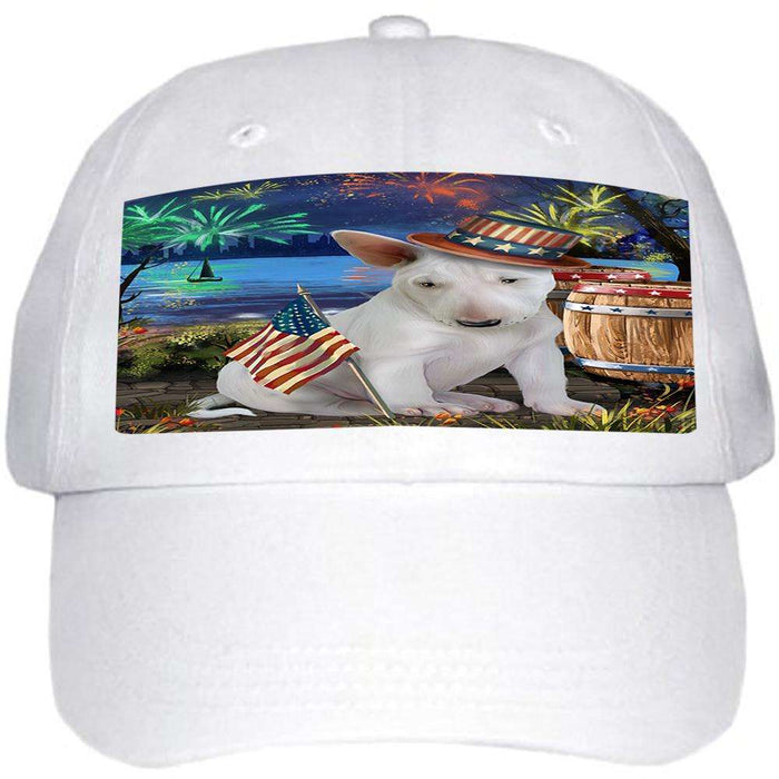 4th of July Independence Day Fireworks Bull Terrier Dog at the Lake Ball Hat Cap HAT57078