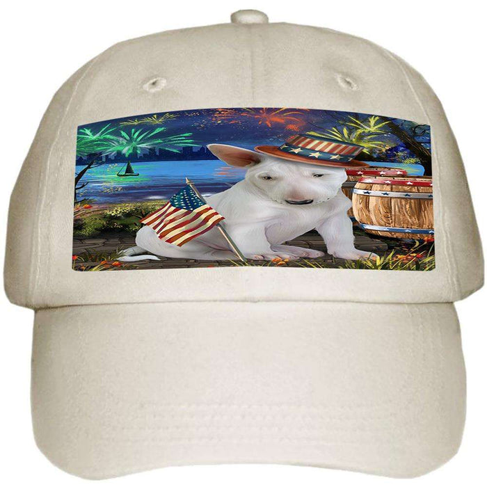 4th of July Independence Day Fireworks Bull Terrier Dog at the Lake Ball Hat Cap HAT57078