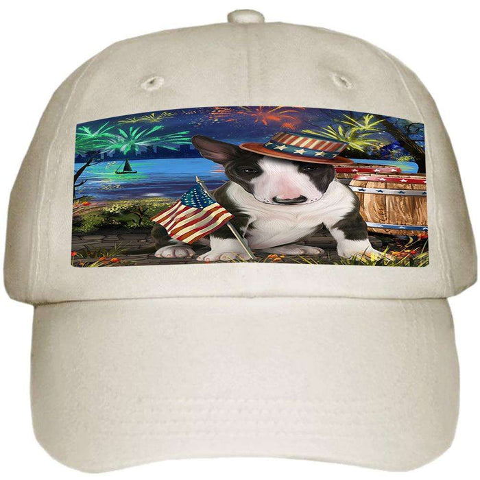 4th of July Independence Day Fireworks Bull Terrier Dog at the Lake Ball Hat Cap HAT57081