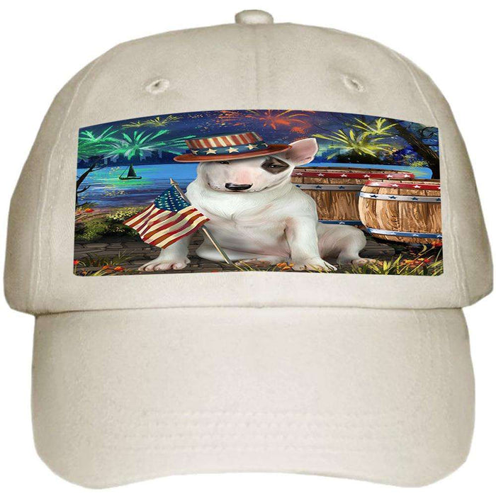 4th of July Independence Day Fireworks Bull Terrier Dog at the Lake Ball Hat Cap HAT57084
