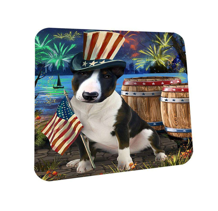 4th of July Independence Day Fireworks Bull Terrier Dog at the Lake Coasters Set of 4 CST51072