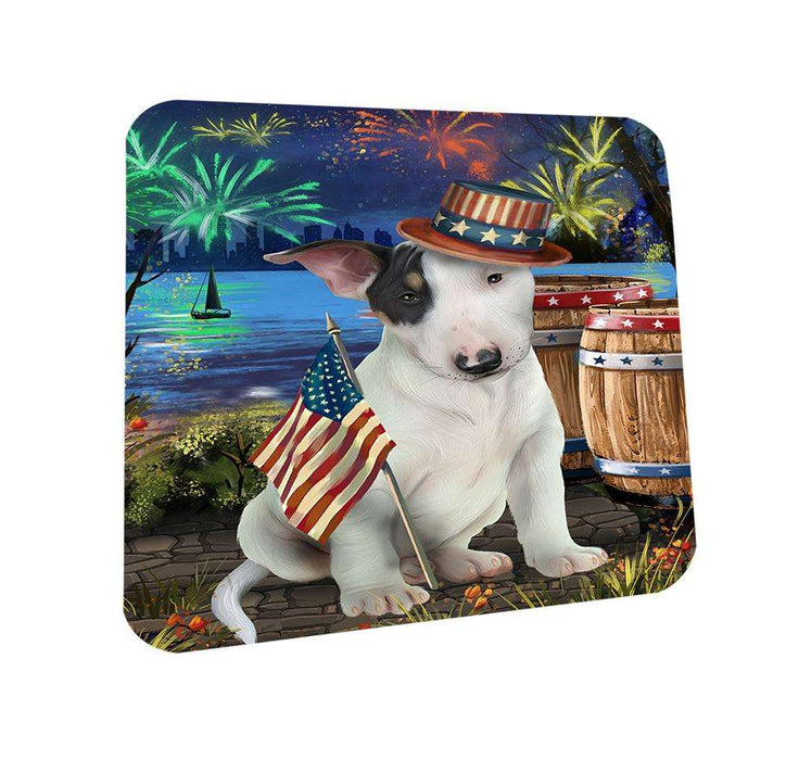 4th of July Independence Day Fireworks Bull Terrier Dog at the Lake Coasters Set of 4 CST51073
