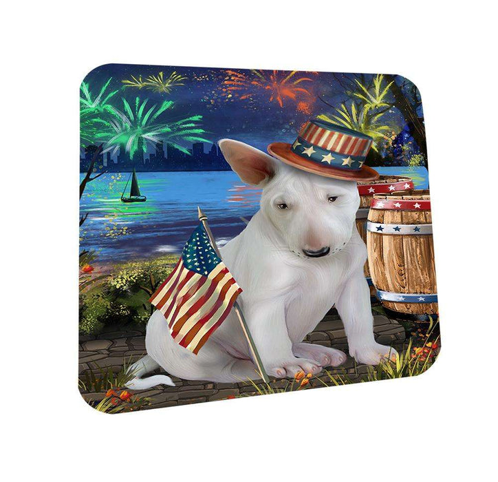 4th of July Independence Day Fireworks Bull Terrier Dog at the Lake Coasters Set of 4 CST51074