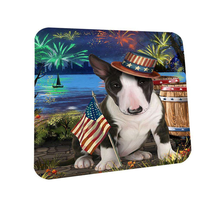 4th of July Independence Day Fireworks Bull Terrier Dog at the Lake Coasters Set of 4 CST51075