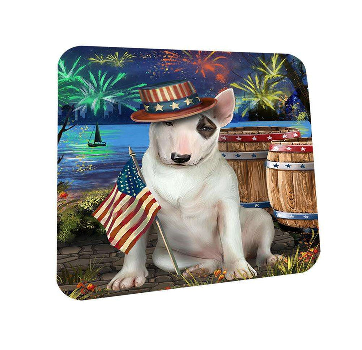 4th of July Independence Day Fireworks Bull Terrier Dog at the Lake Coasters Set of 4 CST51076