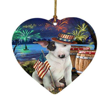 4th of July Independence Day Fireworks Bull Terrier Dog at the Lake Heart Christmas Ornament HPOR51114