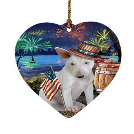 4th of July Independence Day Fireworks Bull Terrier Dog at the Lake Heart Christmas Ornament HPOR51115