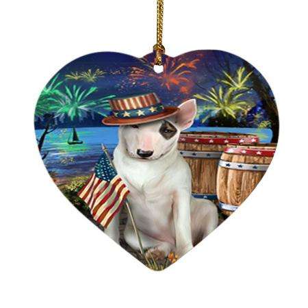 4th of July Independence Day Fireworks Bull Terrier Dog at the Lake Heart Christmas Ornament HPOR51117